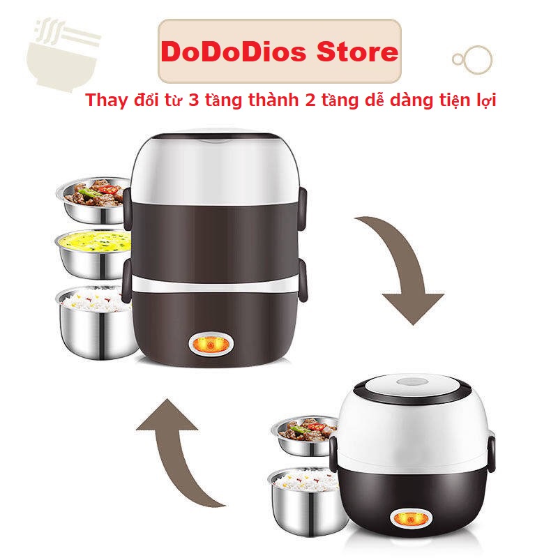 hộp cơm giữ nhiệt cắm điện 3 tầng, chất liệu inox 304 an toàn - Chính hãng DoDoDios
