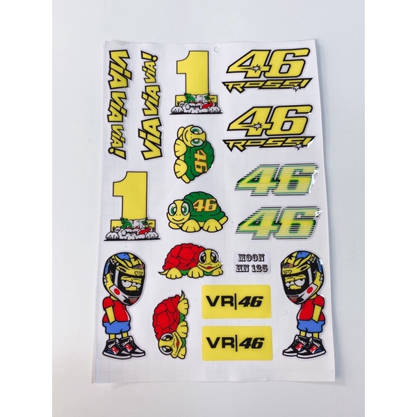 Bộ tem nổi dán xe tổng hợp mẫu VR46 con rùa, tem chống thấm nước không bay màu