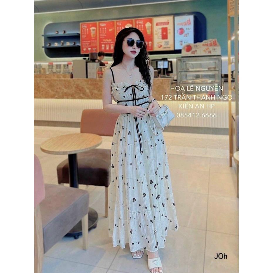 Đầm Maxi Hoa Tiểu Thư Du Lịch Cột Nơ