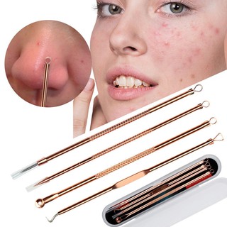 4pcs / set Rose Gold Blackhead Comedone Acne Pimple Belmish Extractor Máy hút mụn đầu đen Dụng cụ loại bỏ mụn đầu đen Muỗng cho Công cụ chăm sóc da mặt