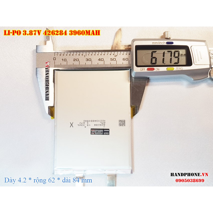 Pin Li-Po 3.87V 3960mAh 426284 (Lithium Polymer) cho Máy Tính Bảng, Tablet, Điện Thoại, Laptop, Camera, Bảng LED, Loa