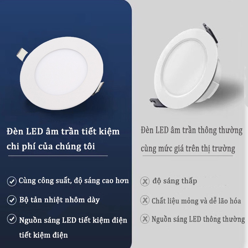 Đèn led panel âm trần tròn siêu mỏng 6w 9w 12w ánh sáng trắng Tiết kiệm điện và độ sáng cao giá xưởng Bảo hành 12 tháng