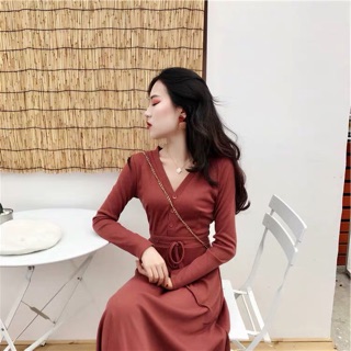 Váy thu đông dài tay co dãn 2 màu