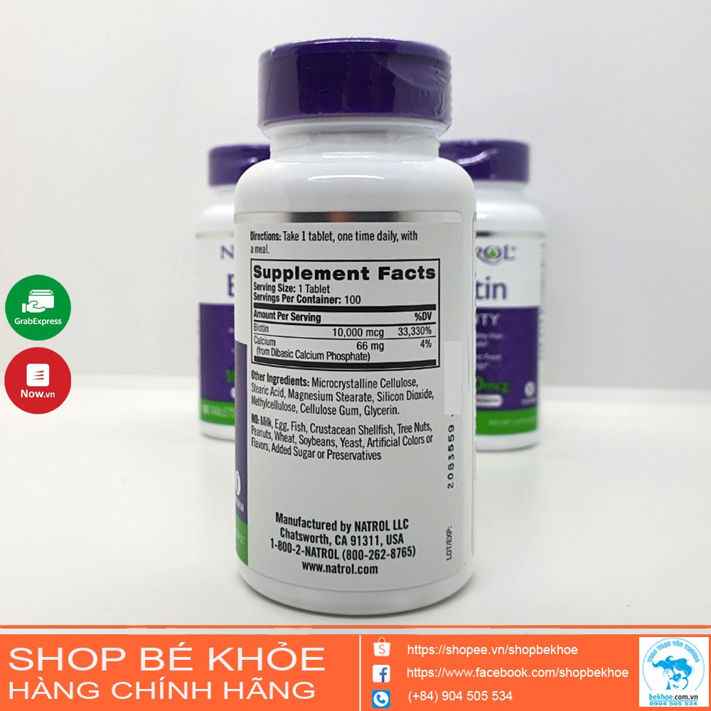 Biotin Natrol 100v - Viên uống chống rụng tóc Natrol Biotin 10000mcg Mỹ