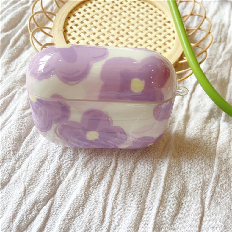 Vỏ cứng bảo vệ hộp sạc tai nghe bluetooth không dây họa tiết hoa tím thích hợp cho Apple 1/2/3