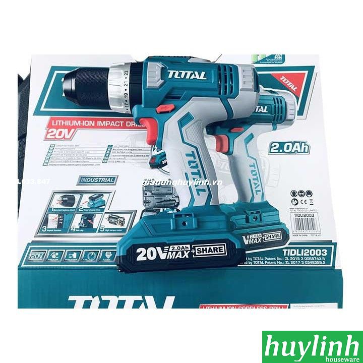 Freeship Máy khoan búa dùng pin Total TIDLI2003 - 2 Pin Li-ion 20V - 50 phụ kiện