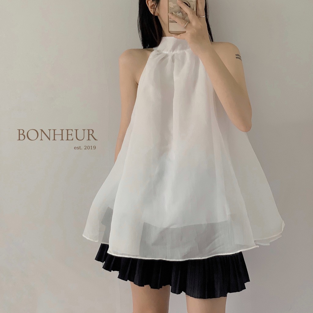 Áo cổ yếm voan 2 lớp kèm dây mặc 2 kiểu bồng bềnh công chúa tiểu thư sang chảnh Mona Top | BigBuy360 - bigbuy360.vn