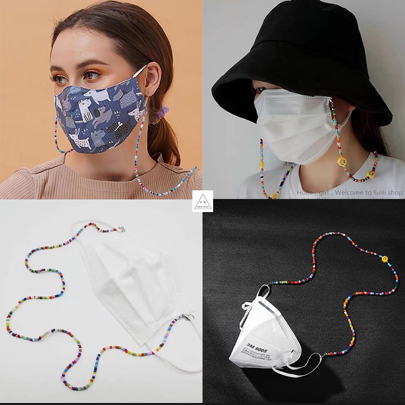 Vòng cổ hạt mặt cười đầy màu sắc làm bằng tay cho nam và nữ Chuỗi mặt nạ chống rụng