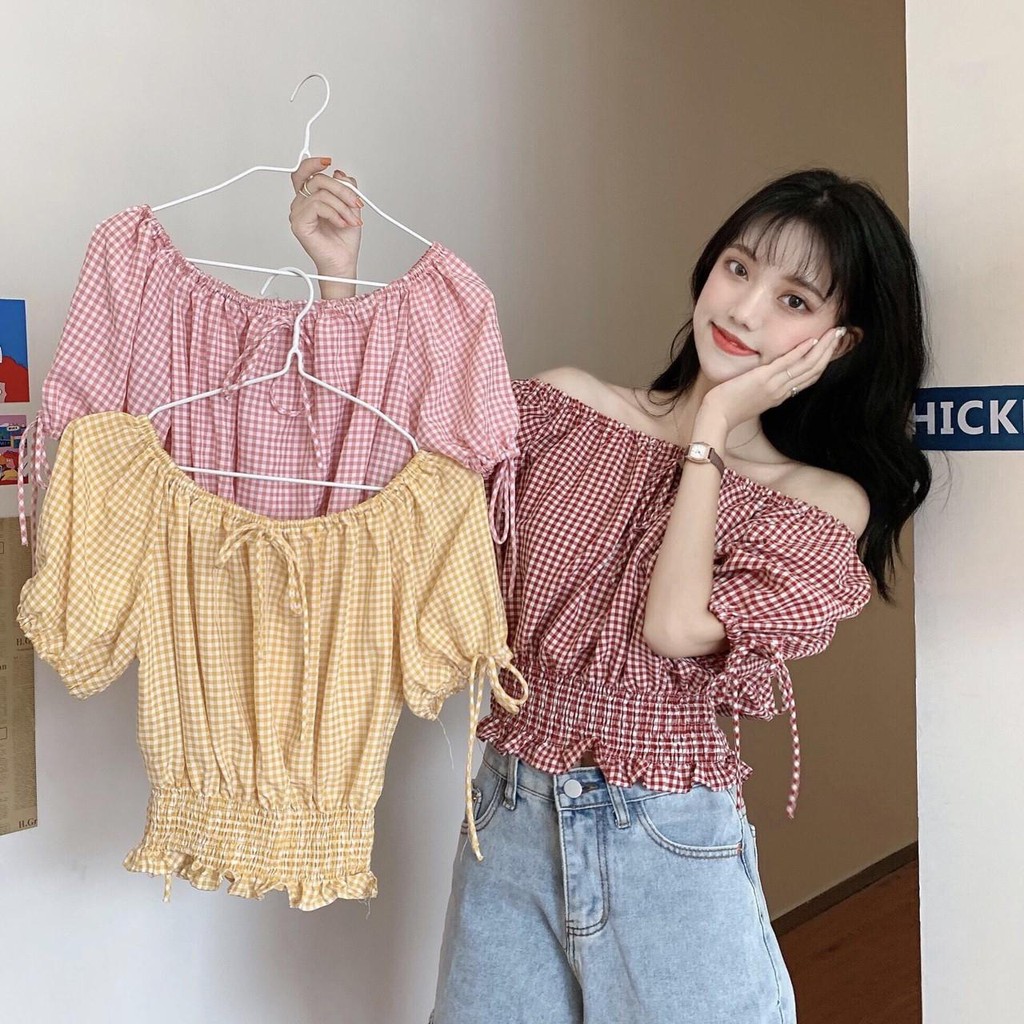 ÁO SƠ MI CARO PHỐI NƠ ULZZANG XINH XẮN - LÀM ĐẸP GIÁ SỈ GB172