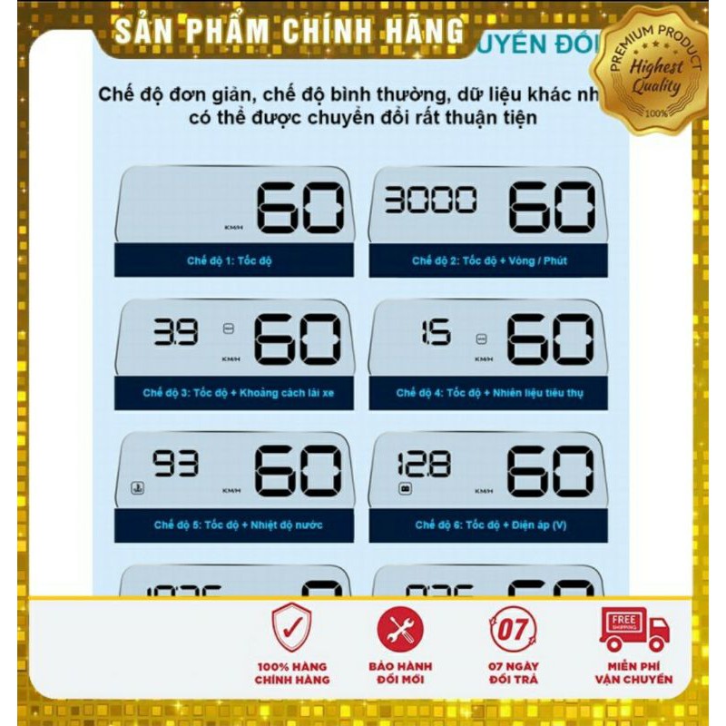 Hud hiển thị tốc độ xe ô tô và cảnh báo T900 - tặng kèm dây cable nguồn lắp đặt cho tất cả dòng xe