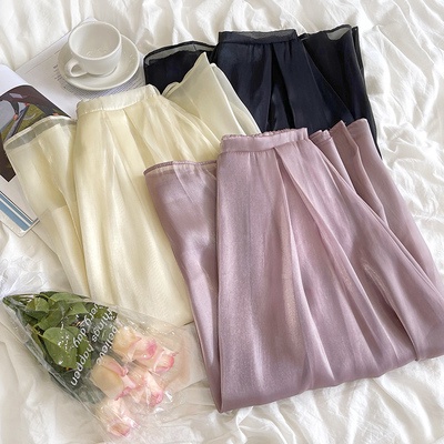 Chân Váy Midi Dài Vải Satin Lưng Thun Xếp Ly Phong Cách Hàn Quốc Thời Trang Mùa Hè Cho Nữ Hàng Có Sẵn