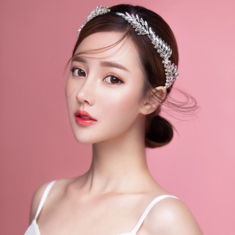 YADORNOS Băng đô cài tóc hình lá đính đá lấp lánh phong cách thời trang Hàn Quốc