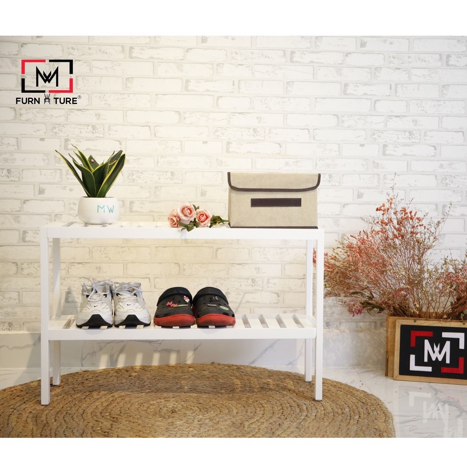 Kệ giày dép trang trí đa năng 2 tầng màu trắng - MW FURNITURE - Nội thất căn hộ