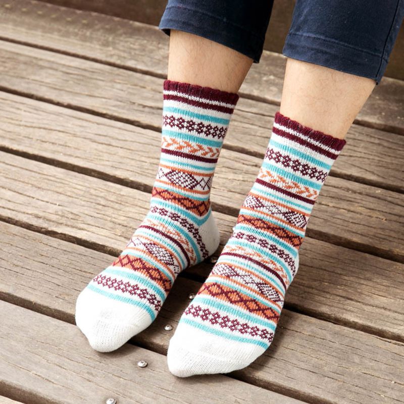 HAN❀ 5Pair Mens Wool Cashmere Socks Warm Winter Thick  Vintage Stripe Male Sock