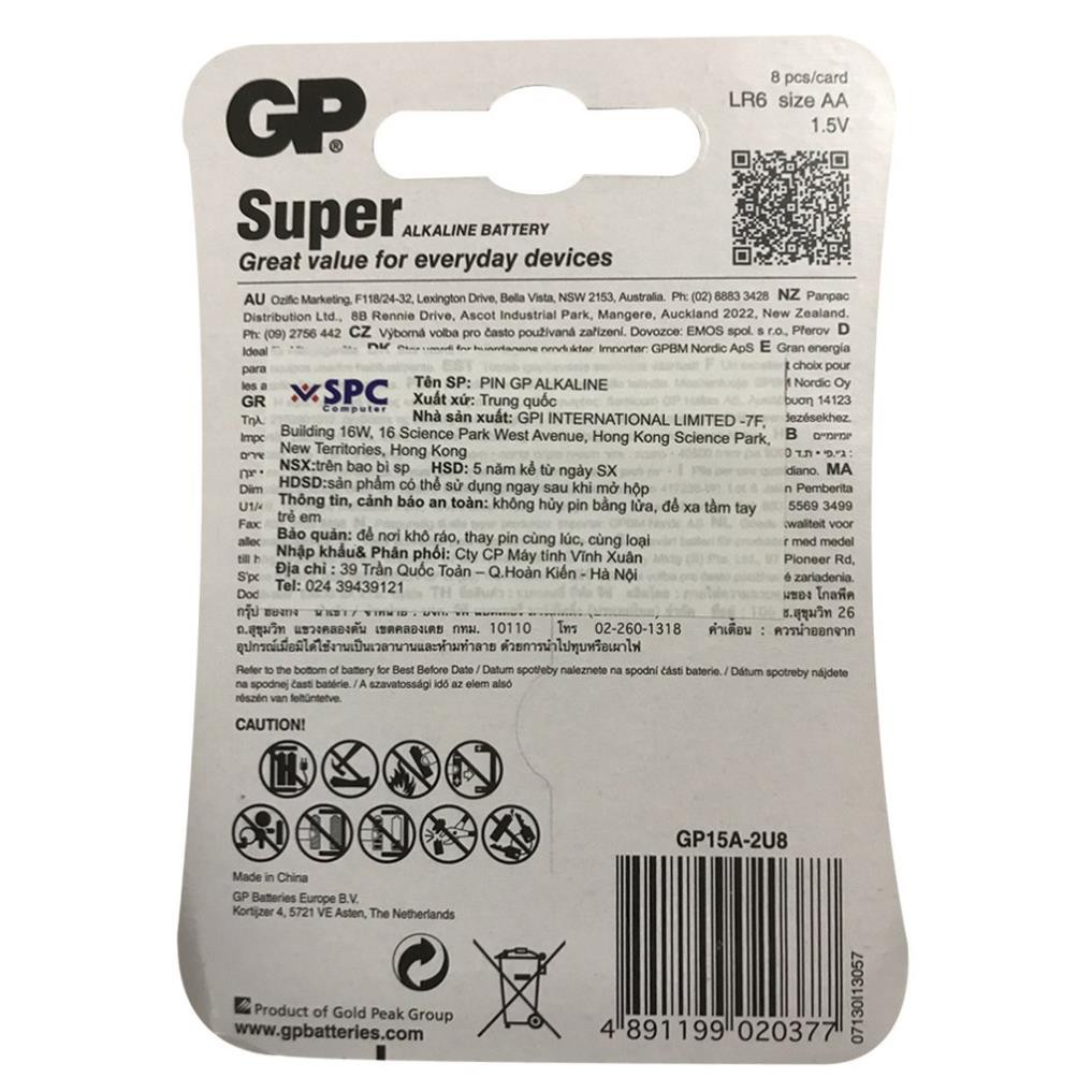 Vỉ 8 viên Pin Super Alkaline GP AA 1.5V GP15A-2U8
