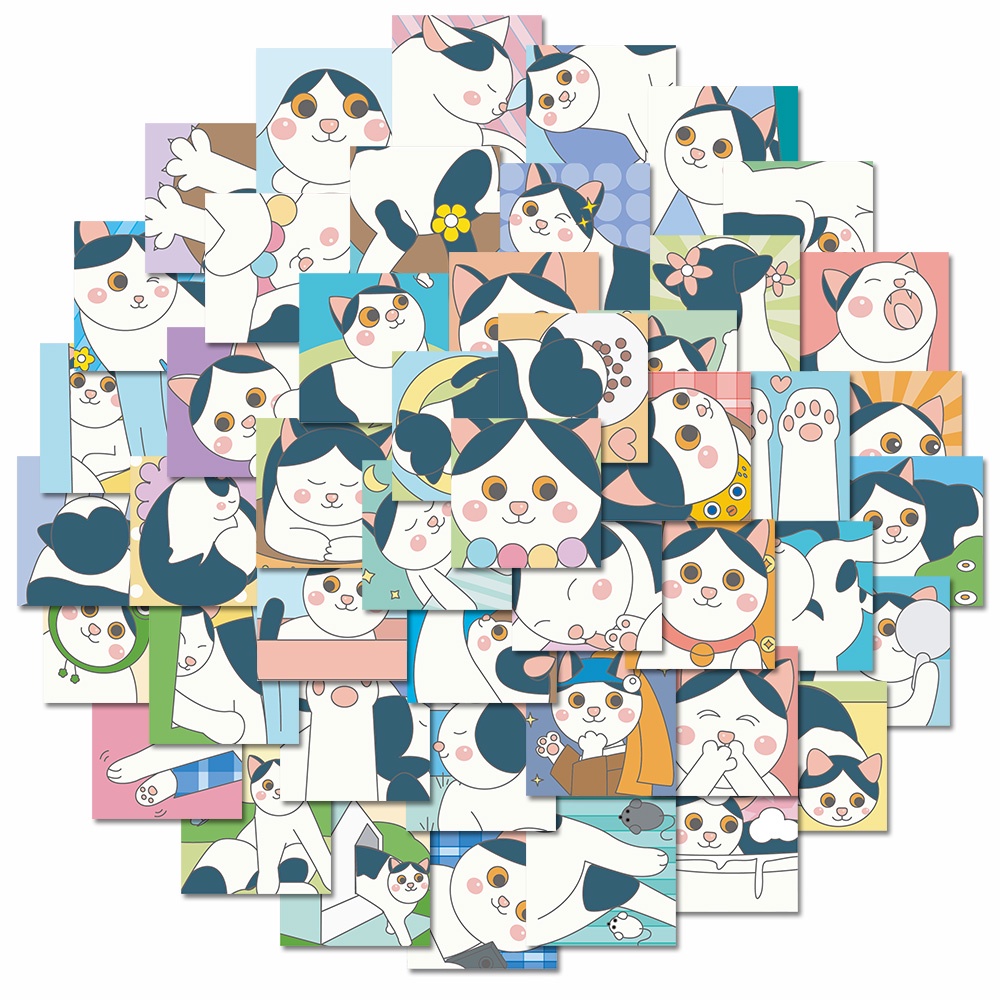 Bộ 50 Miếng Dán Trang Trí laptop / Điện Thoại Hình Mèo Hoạt Hình Chống Thấm Nước