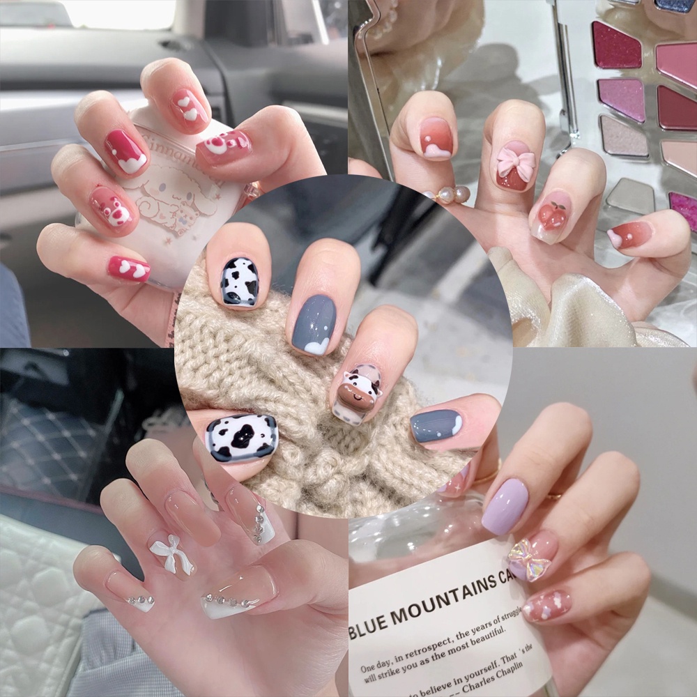 Bộ 24 Miếng Dán Trang Trí Móng Tay Họa Tiết Trái Tim Hoạt Hình Xinh Xắn
