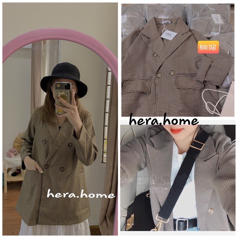 {Có Sẵn}Áo Blazer kẻ nhỏ kèm hình thật chất siêu đẹp