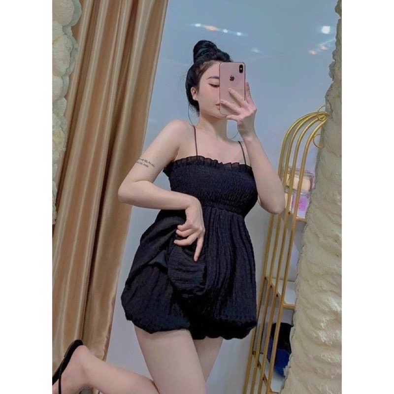 Set Bộ Nữ Áo Bo Chum Cúp Ngực Dây Siêu Co Giãn + Quần Bo Chum Ngắn Mặc Nhà, Dạo Phố