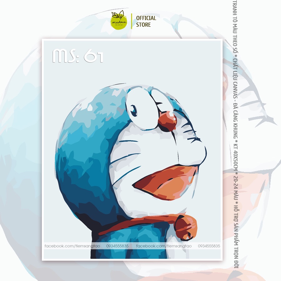 Tranh tô màu 40x50cm có khung Doraemon ngước cười T61