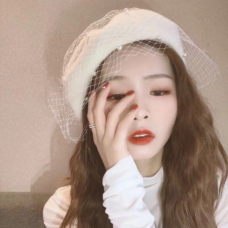 Mũ Nồi Len Phối Lưới Và Ngọc Trai Thời Trang Mùa Đông Cho Nữ