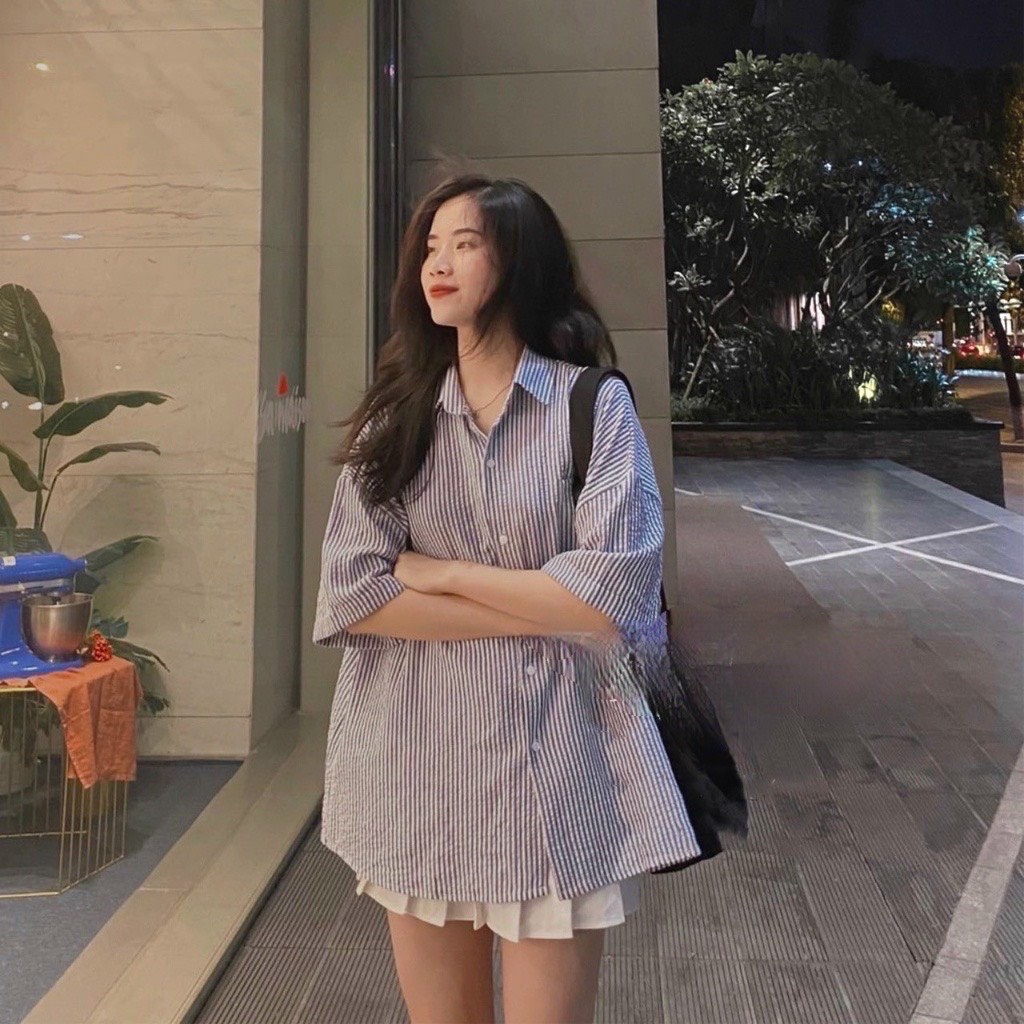 Áo sơ mi nữ,áo sơ mi học sinh,áo sơ mi kẻ họa tiết kẻ sọc phong cách hàn quốc dáng rộng ullzang SA123 HOASUMO