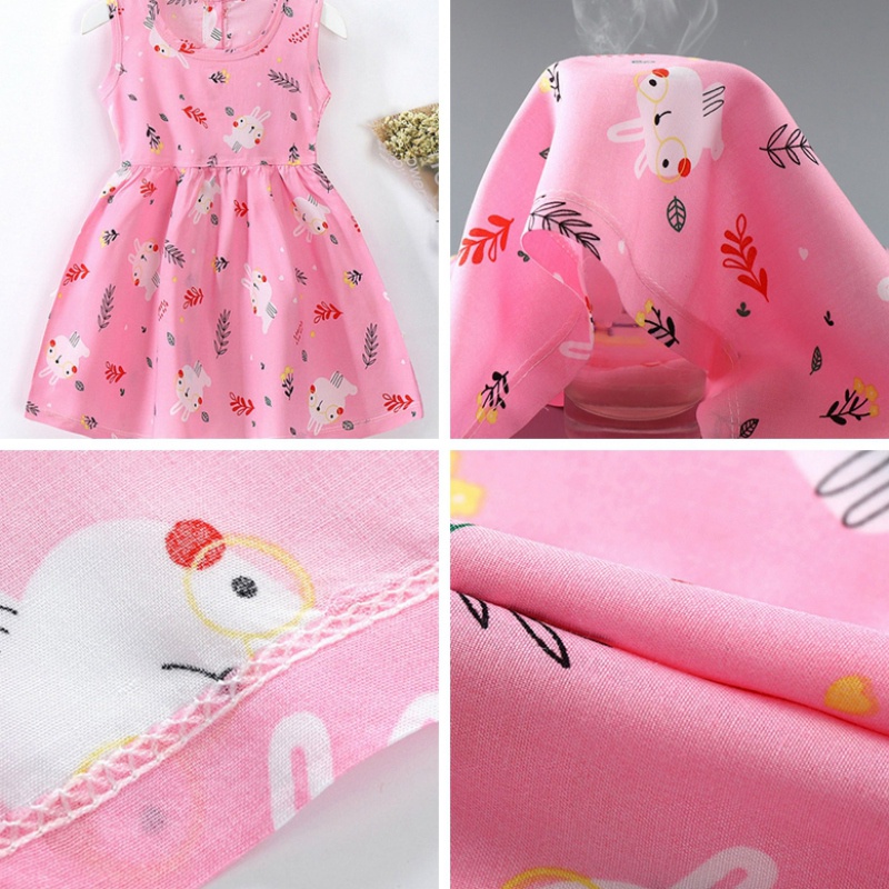 Đầm Sát Nách Chất Liệu Cotton Lụa In Họa Tiết Thời Trang Mùa Hè Cho Bé Gái