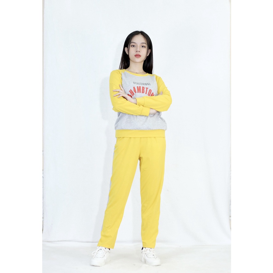 [HÌNH THẬT] Bộ đồ thể thao quần dài tay dài có 4 màu xanh đen, vàng, hồng, xanh đậu - Vải Cotton 65/35 Cao Cấp