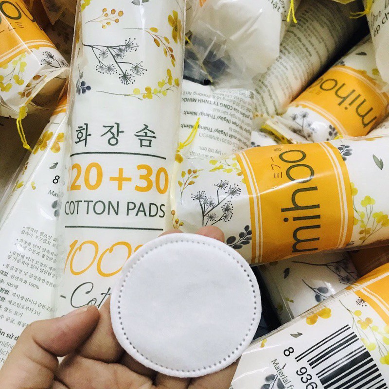 Bông tẩy trang Mihoo Hàn Quốc chính hãng, 100% Cotton tự nhiên, 150 miếng mềm mại, viền bông ép chặt - Lamy Beauty Store