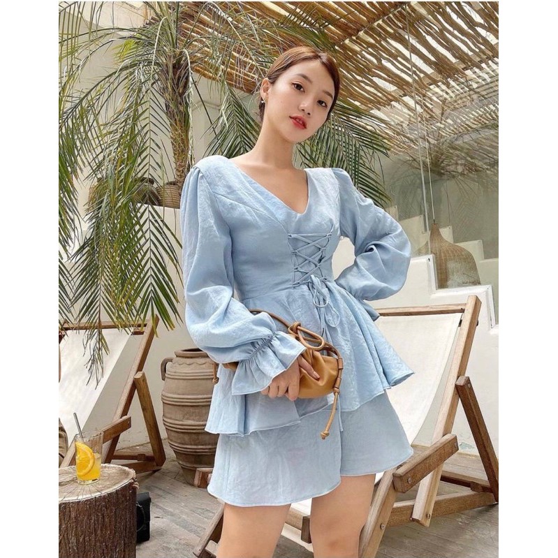 [Hàng Cao Cấp] Blue Ohi - Set Quần short phối Áo babi đan dây mặc đi tiệc du lịch cực sang