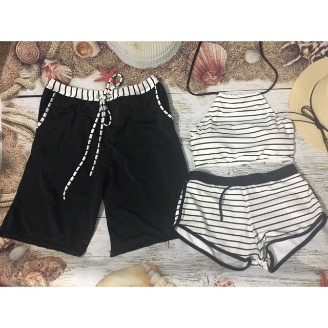 Bikini cặp đôi sọc đen trắng