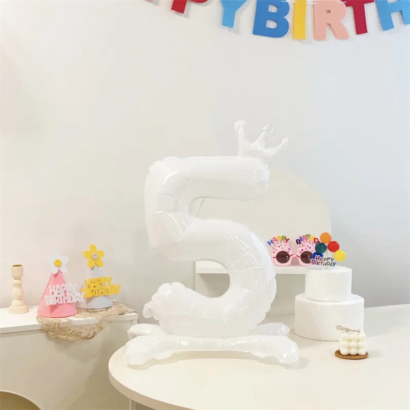 Bong Bóng Nhôm 32 Inch Hình Chữ Số Màu Trắng / Đen