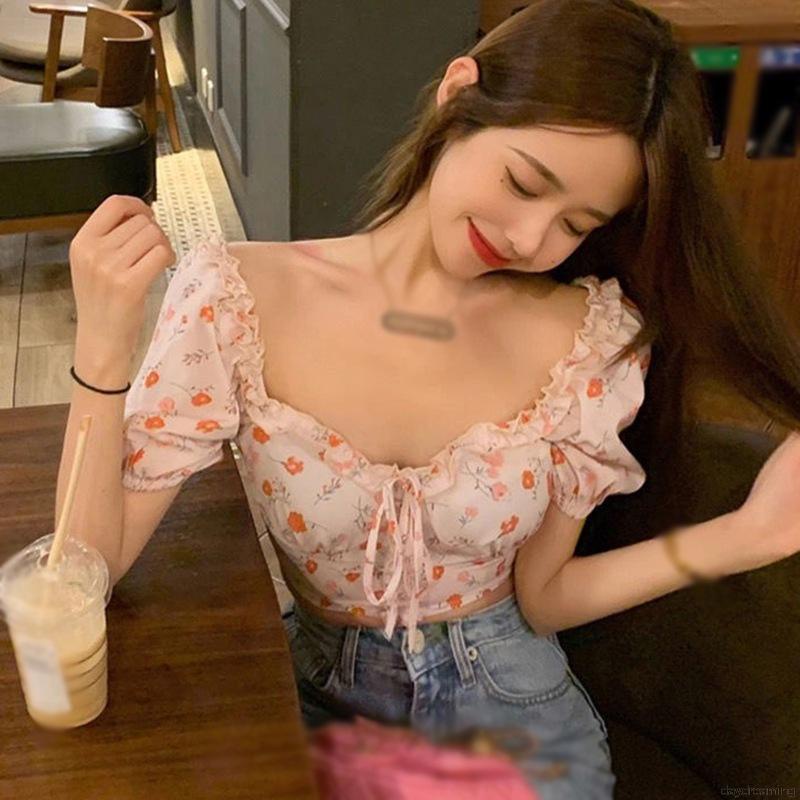 Áo Croptop Tay Ngắn Hoạ Tiết In Thiết Kế Ôm Sát Tôn Dáng