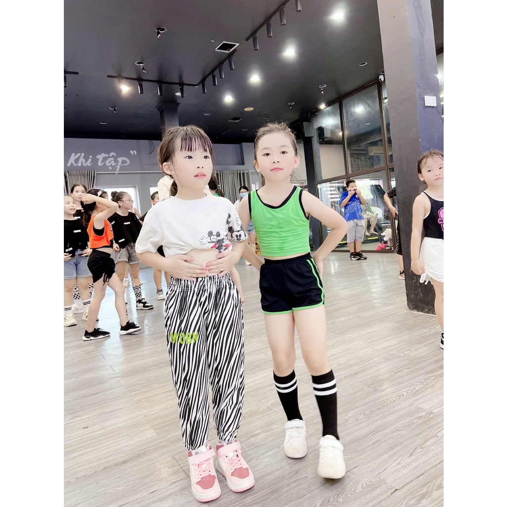 Set bộ thể thao croptop quần sooc ngắn nhảy dance tiktok zumba thể thao hay mặc nhà đều xinh cho bé gái FaneKids FA027