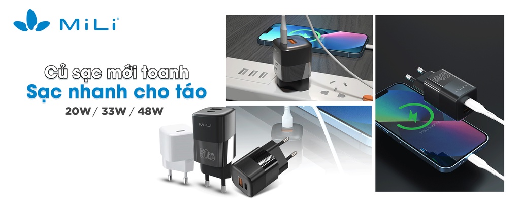 Cốc sạc nhanh MiLi PD 33W GaN - HC-H33 màu đen - Chân cắm EU - Bảo hành 2 năm -  MiLi PD 33W GaN - HSHOP365