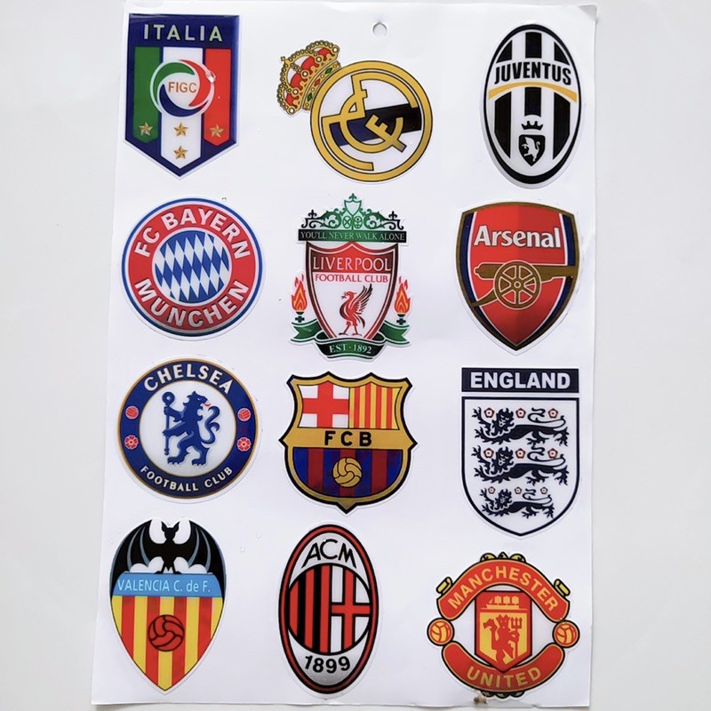 Tem decal nổi Logo Câu Lạc Bộ Ngoại Hạng Anh, Tây Ban Nha, Đức, Anh