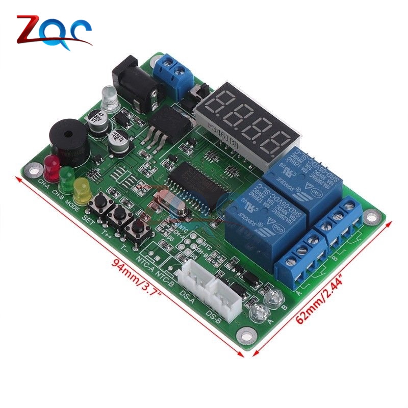 Bảng mạch đo điều chỉnh nhiệt độ thông minh hiển thị kỹ thuật số + đèn LED DC 5-24V 2-CH kèm 2 que dò