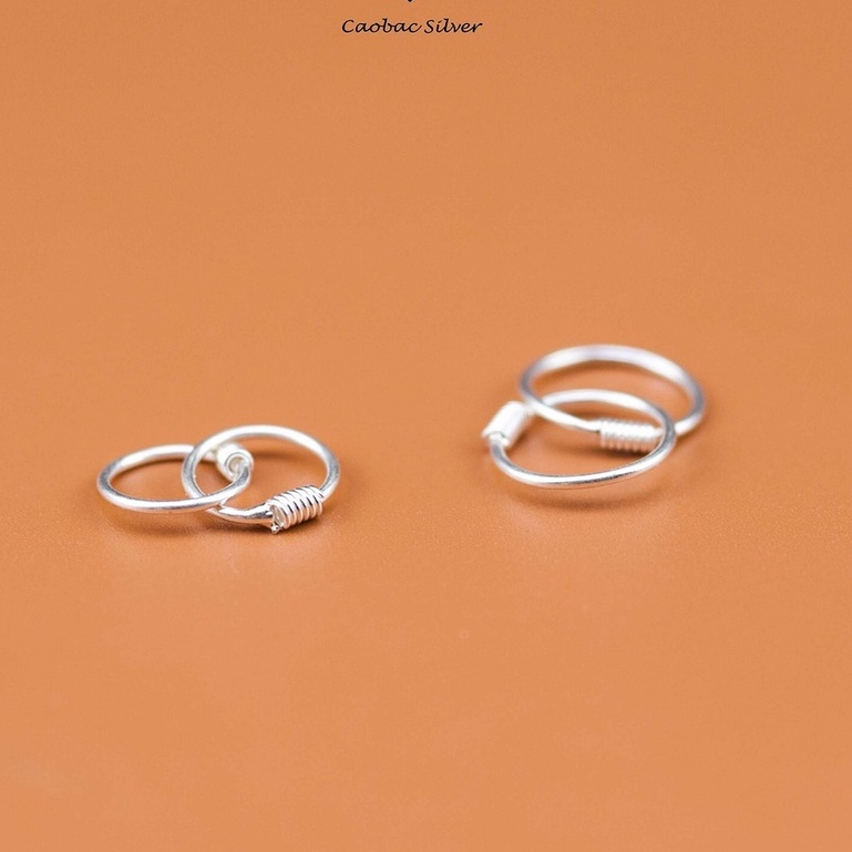 Khuyên Tai Bạc Ta CaoBac Silver Unisex Tròn Trơn Thiết Kế Hình Tròn Ba Bi Trơn Cá Tính