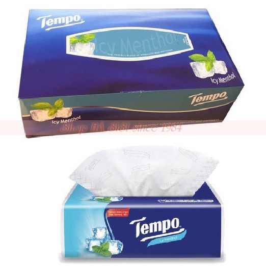 Khăn giấy khô hộp TEMPO Box Facial Tissues ICy Menthol (90 Tờ)