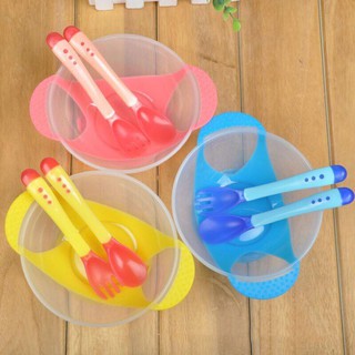 BÁT ĂN DẶM CHỐNG ĐỔ KÈM THÌA BÁO NÓNG CHO BÉ