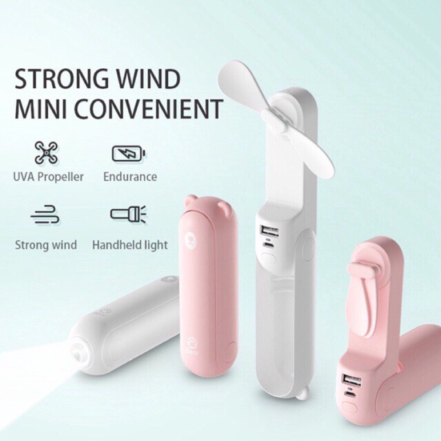 [Mã ELHA22 giảm 5% đơn 300K] Quạt mini cầm tay tích hợp sạc dự phòng 2000mah và đèn pin