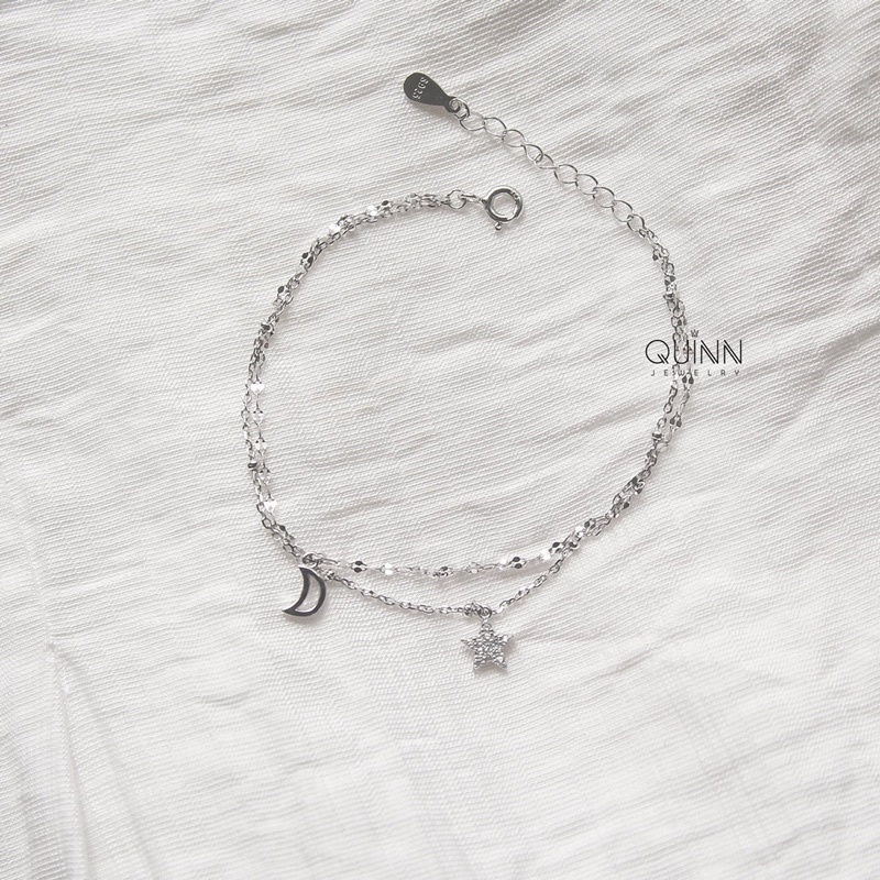 Lắc tay Falling Star, , lắc tay bạc 925 trăng sao đính đá dây đôi