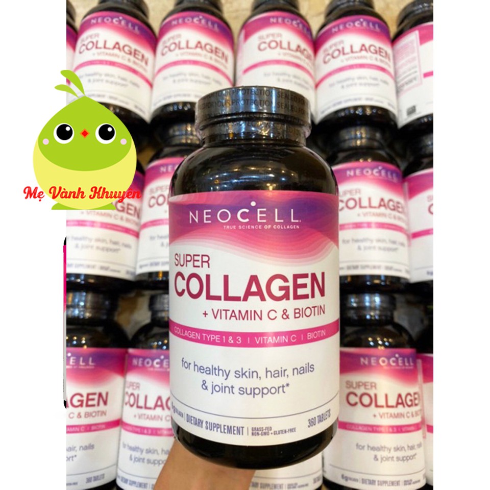 Hỗ trợ đẹp da, tóc, móng NeoCell Super Collagen, Vitamin C w/o Biotin, Mỹ (250/360v)