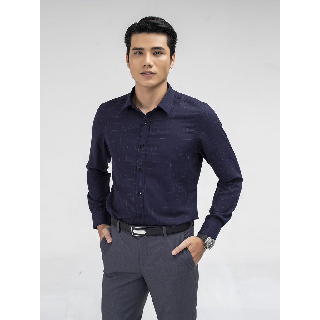 ARISTINO - Áo sơ mi dài tay Aristino ALS17509 dáng Slim fit màu Xanh tím than sọc sắc màu