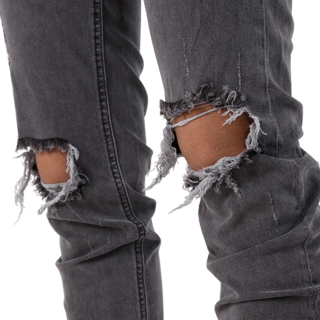 Quần Skinny Jeans Nam FNOS Streetwear Màu Xám Rách Gối NZ24 - Local Brand Chính Hãng