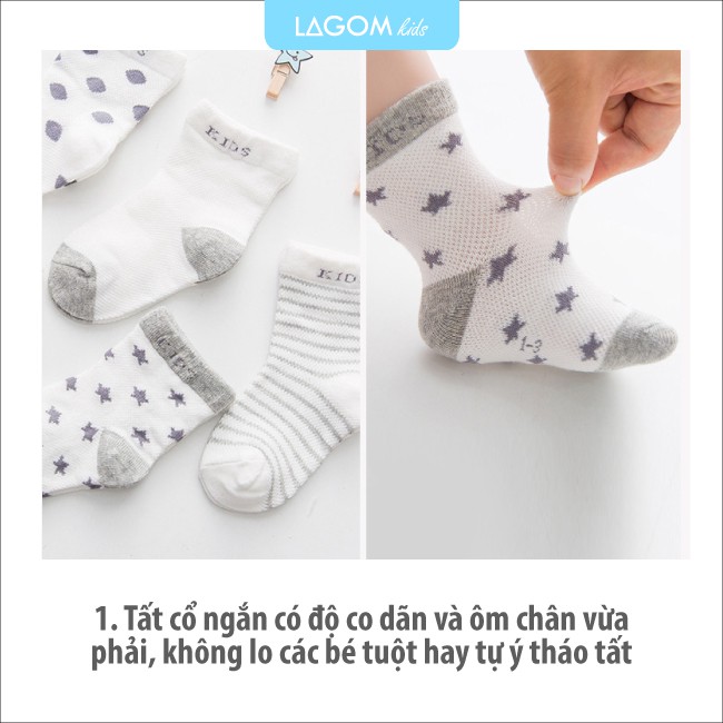 Vớ cho bé 1-3-5 tuổi hình sao xuất Hàn | Tất cho bé trai &amp; bé gái ngắn cổ cotton mềm mịn 1-3-5 tuổi