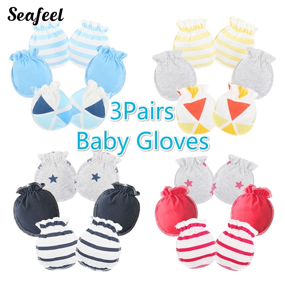 Set 3 Đôi Găng Tay Cotton Chống Trầy Xước Cho Bé Sơ Sinh