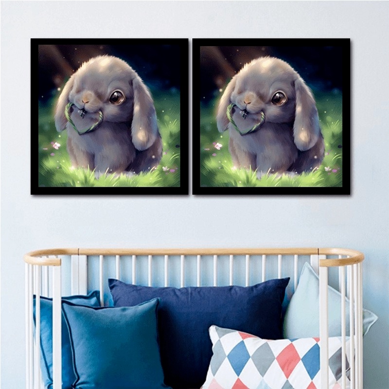 Bộ Tranh Đính Đá 5d Tự Làm 30x30cm Hình Thỏ Dễ Thương Trang Trí Phòng Khách / Phòng Ngủ