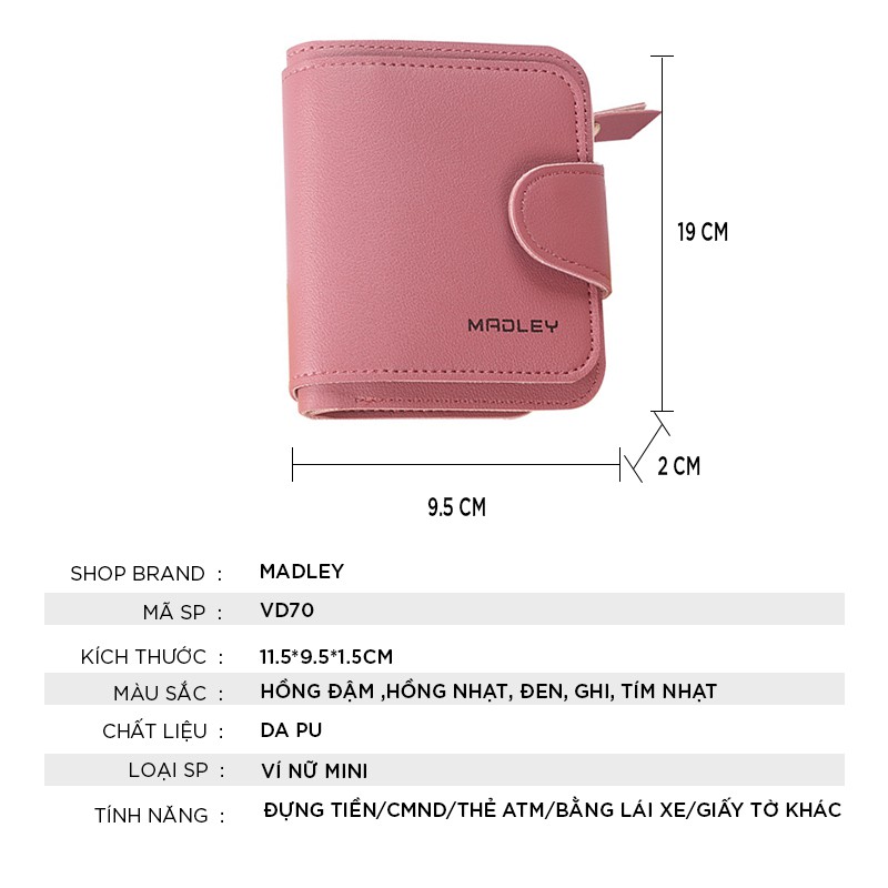 [Mã WABRWB24 giảm 30K đơn 99K] Ví nữ ngắn đẹp cầm tay mini MADLEY nhỏ gọn bỏ túi nhiều ngăn dễ thương VD396 | BigBuy360 - bigbuy360.vn