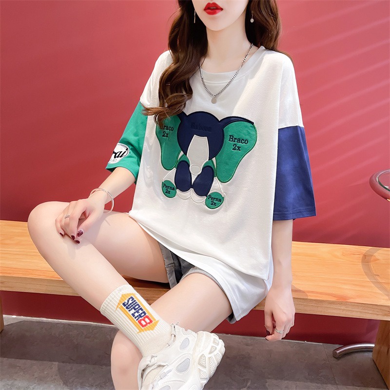 Áo thun ZHELIHANGFEI cotton tay ngắn size lớn in họa tiết hoạt hình phong cách Hàn Quốc thời trang cho nữ